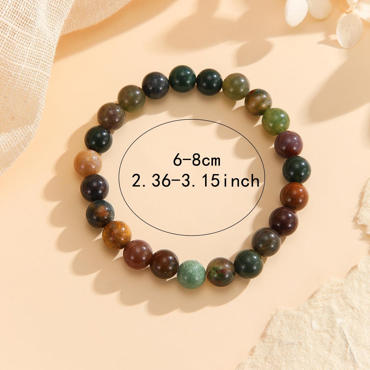 Crystal Vibe Stability Bracelet – Indian Agate Bracelet for Strength, Calm & Balance – Natural 8mm Gemstone Beads Bracelet for Men Women
