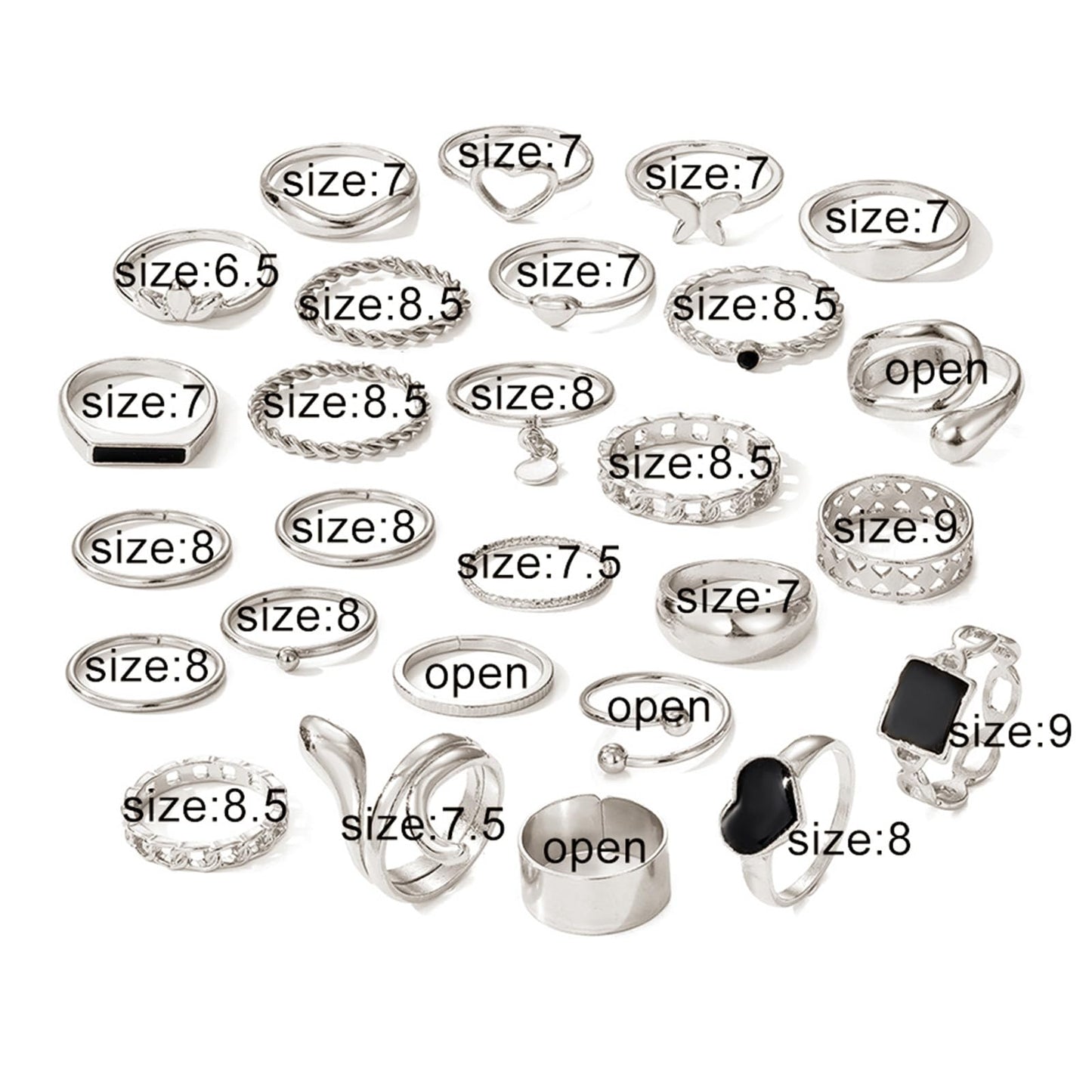 IFKM 27 Pcs Silver Knuckle Rings Set For Women Vintage Stackable Joint Finger Midi Rings Dainty Cubic Zirconia Crystal Simple Twist Hollow Cute Rings Pack Jewelry Gift (Hidden Love, Silver)