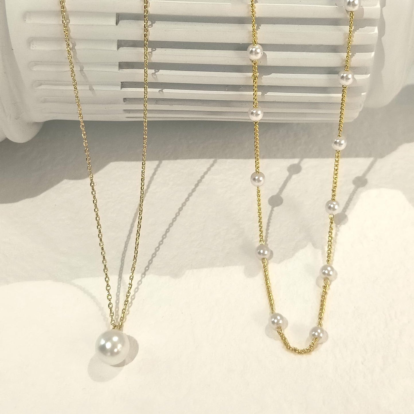 Zeffy Layered Gold Pearl Necklaces for Women 14K Gold Plated Dainty Layered Tiny Single Pearl Choker Trendy Cute Gold Necklace Stack Wedding Jewelry Sets for Women Bridesmaid Gifts 2PCS