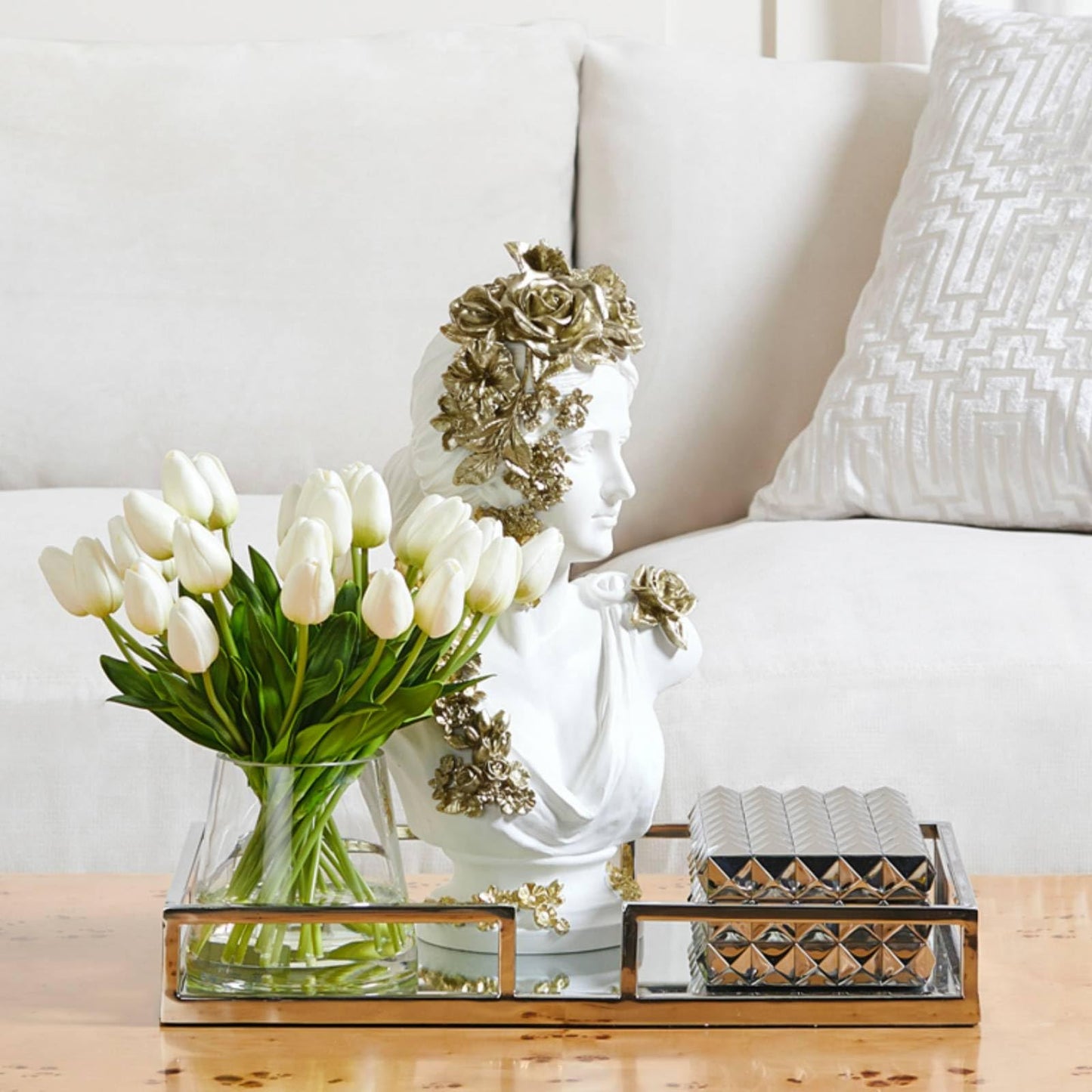 Z Gallerie Gold Floral Bust, Elegant Decorative Sculpture with Intricate Floral Embellishments, Luxe Resin Art Piece for Home & Gallery Display, Classic White & Gold Finish