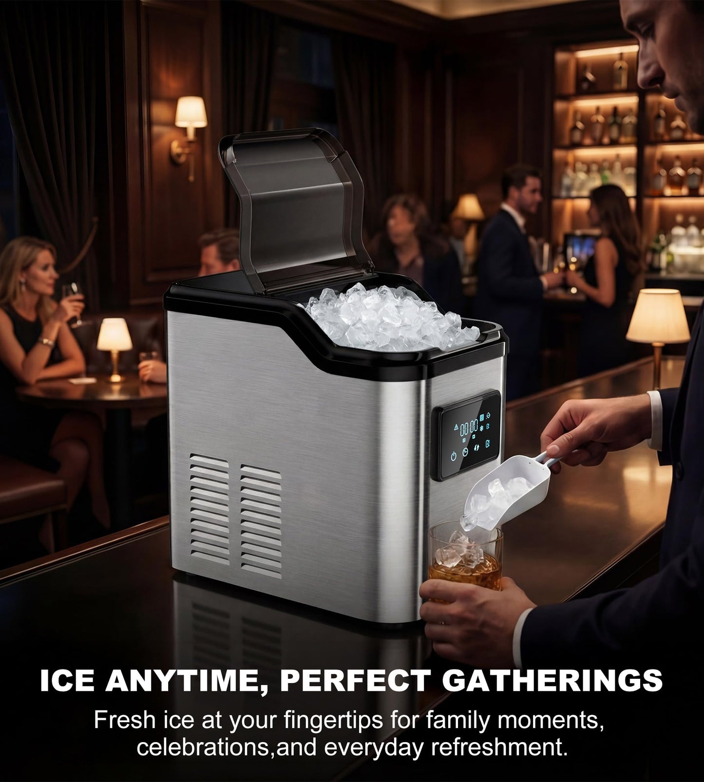 Landeagle Nugget Ice Makers Countertop,Portable Pebble Ice Machine with Crushed Ice,45lbs/Day Soft Pellet Ice Maker Stainless with 24H Timer, Self-Cleaning Chewable Sonic Ice for Home,Kitchen,Office