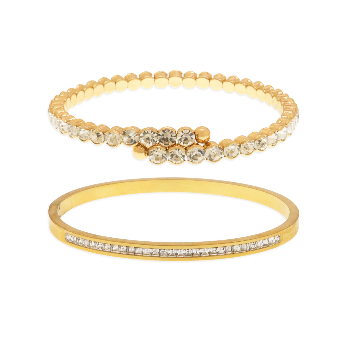 Agriajun Dainty Cubic Zirconia Gold Bangles Bracelets Set for Women, 2PCS Trendy Minimalist Statement Ruby Classic Tennis Bracelet Everyday Wedding Fashion Jewelry Christmas Gift.
