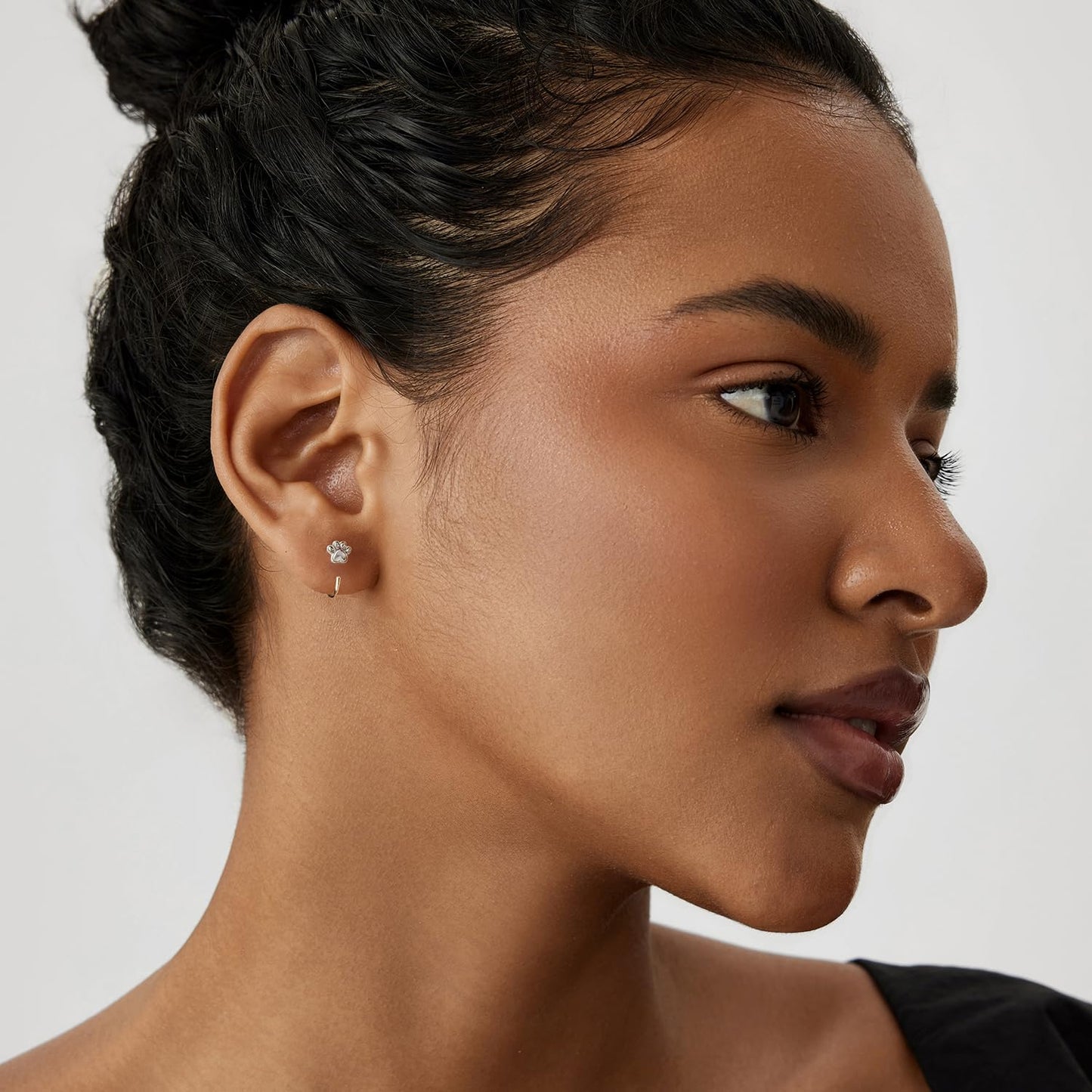 BISAER 925 Sterling Silver Heart Star Small Hoop Earrings, Hypoallergenic Backless Earrings Cartilage Earrings for Women, Dainty Sleeper Earrings with No Back Half Hoop Earrings Jewelry Gift for Her (Pawprint)