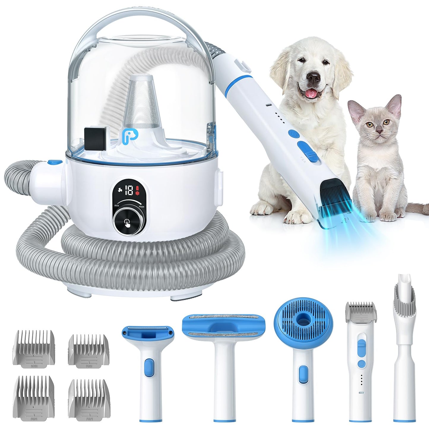 EUKER Dog Grooming Kit - Low Noise Vacuum Suction, 99.99% Hair Removal, and 5 Professional Grooming Tools, 16-Level Variable Speed Knob, Say Goodbye to Pet Hair with pet Grooming kit