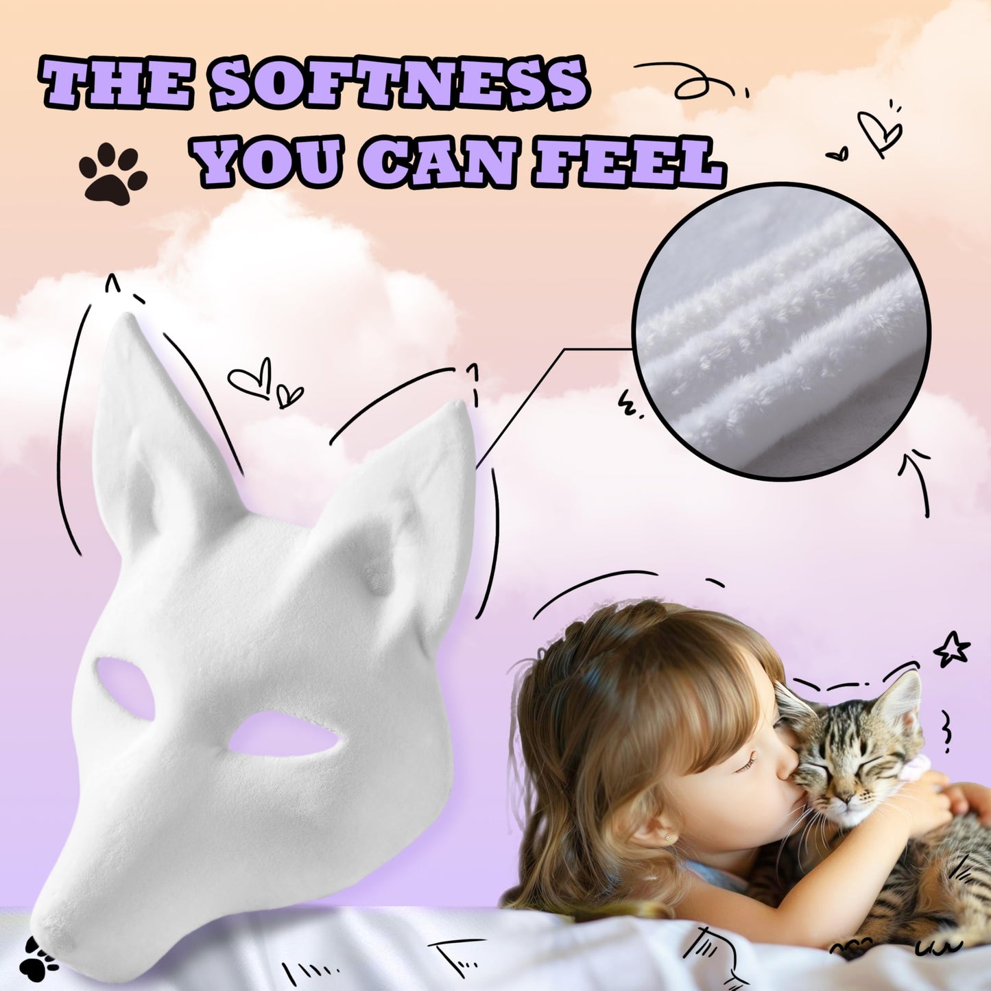 KemonoX Therian Canine Wolf Mask Kit - White Fleeced Wolf Mask Base with Faux Fur, Eye Mesh and Cat Like Fuzzy Fabric - Felted for You, Skip the Messy Work