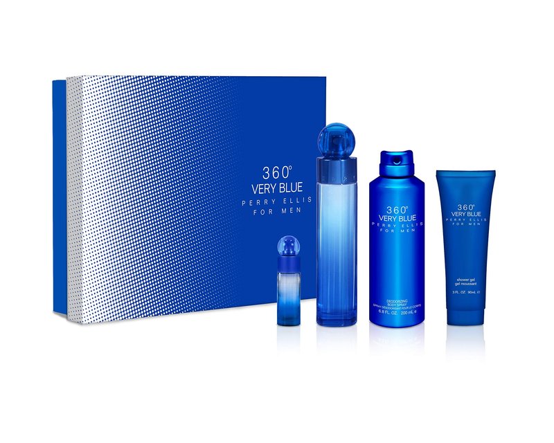 Perry Ellis 360 Very Blue By Perry Ellis for Men - 4 Pc Gift Set 3.4oz Edt Spray, 7.5ml Edt Spray, 6.8oz Body Spray, 3oz Shower Gel, 4count