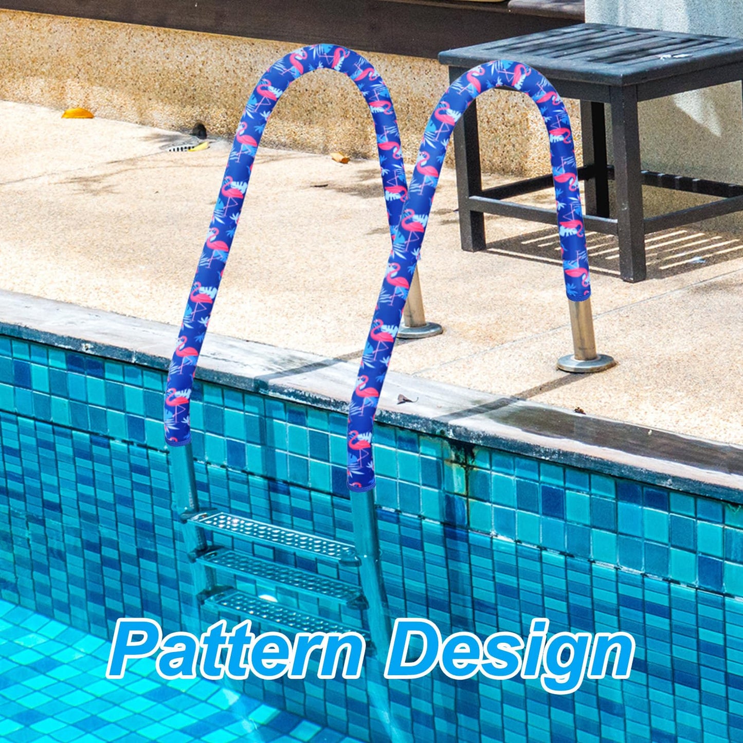 Junkin 2 Pcs Pool Railing Covers 4 ft Slip Resistant Handle Rail Grip Covers Flamingo Zip Style for Swimming Inground Pools Handrail