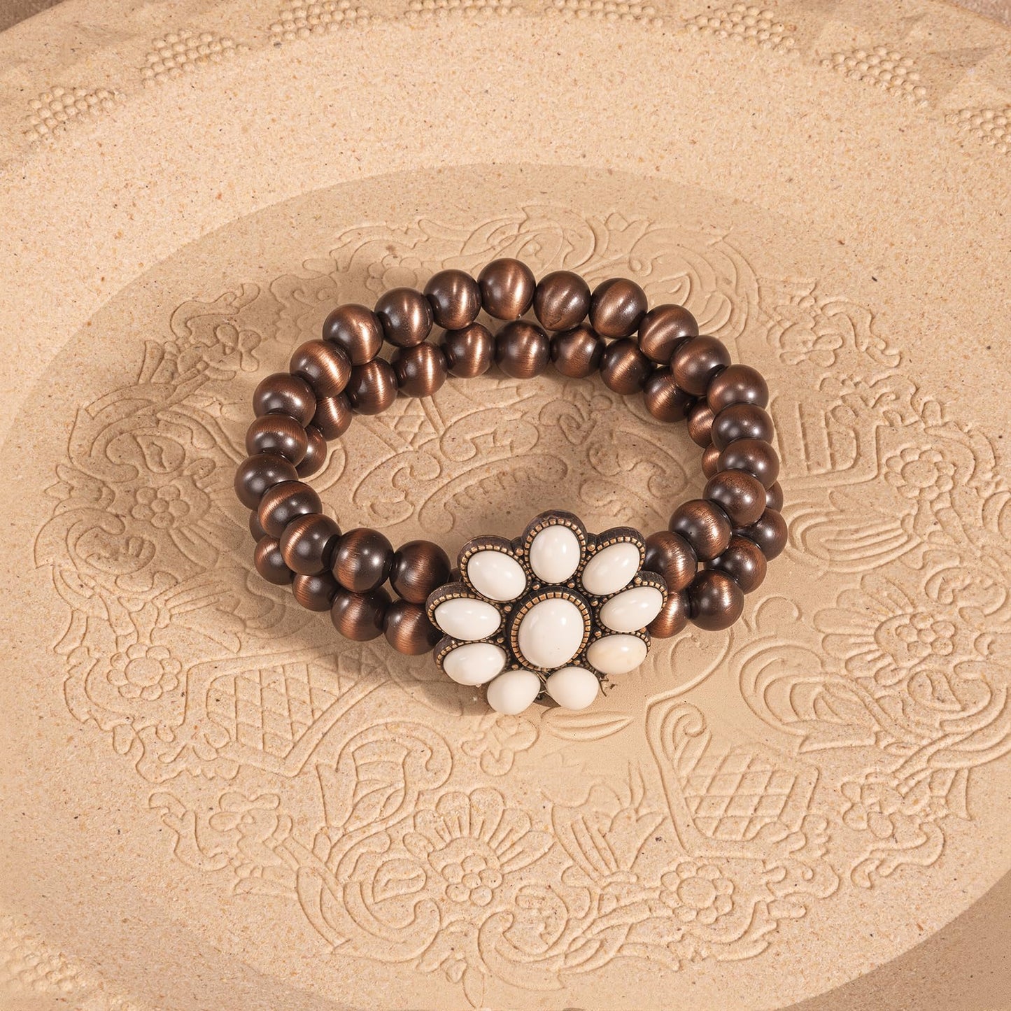 Montana West Rustic Couture's Jewelry Western Navajo Beaded Turquoise Cuff Bangle Bracelets Bohemian Vintage Elastic Bracelet for Women Cowgirl RCW-WH05WT