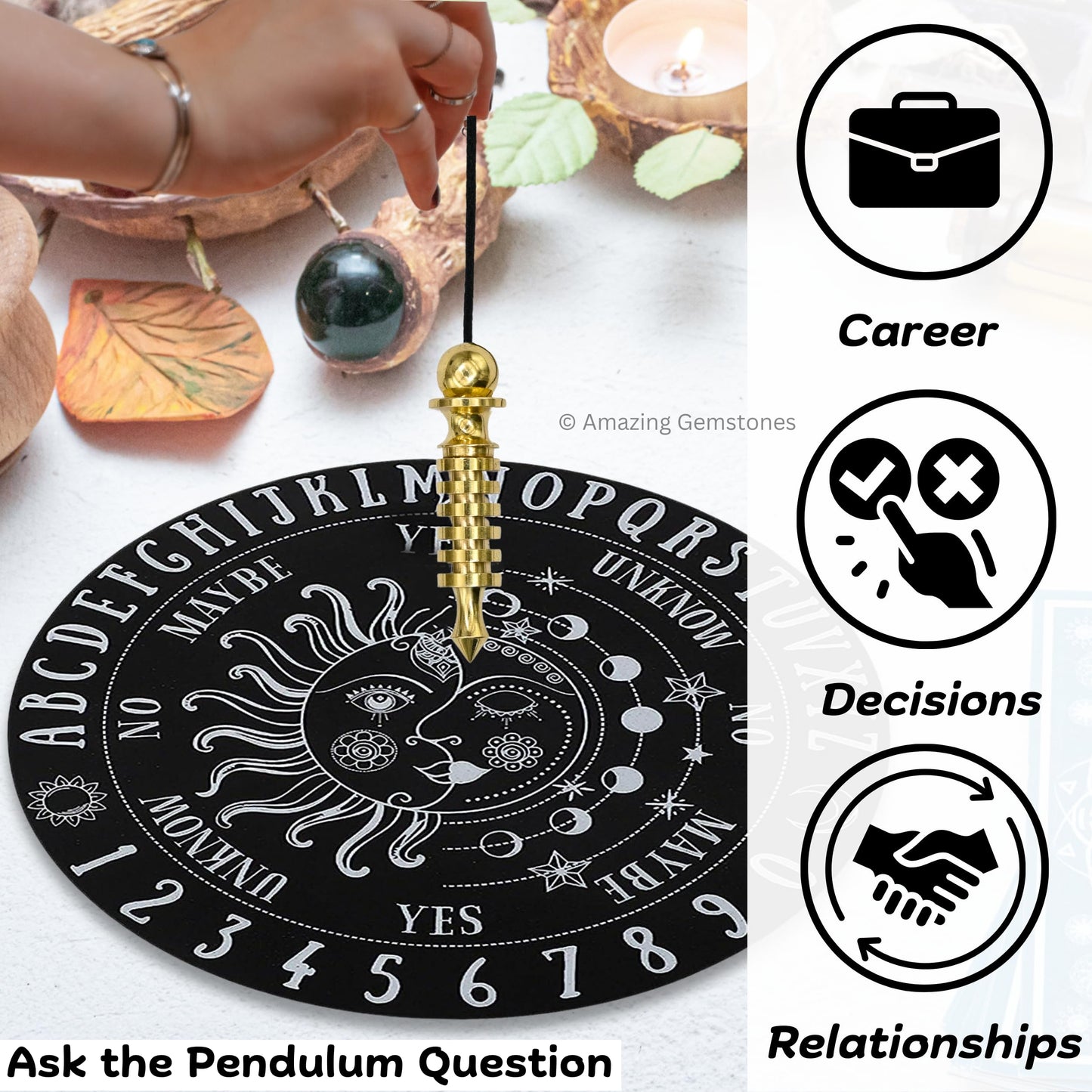 Amazing Gemstone Healing Metal Pendulums for Divination, Gold 6 Ring ISIS Steel Copper Pendulum High Energy Pendulo de Bronce Pendulos de Mesa MP31