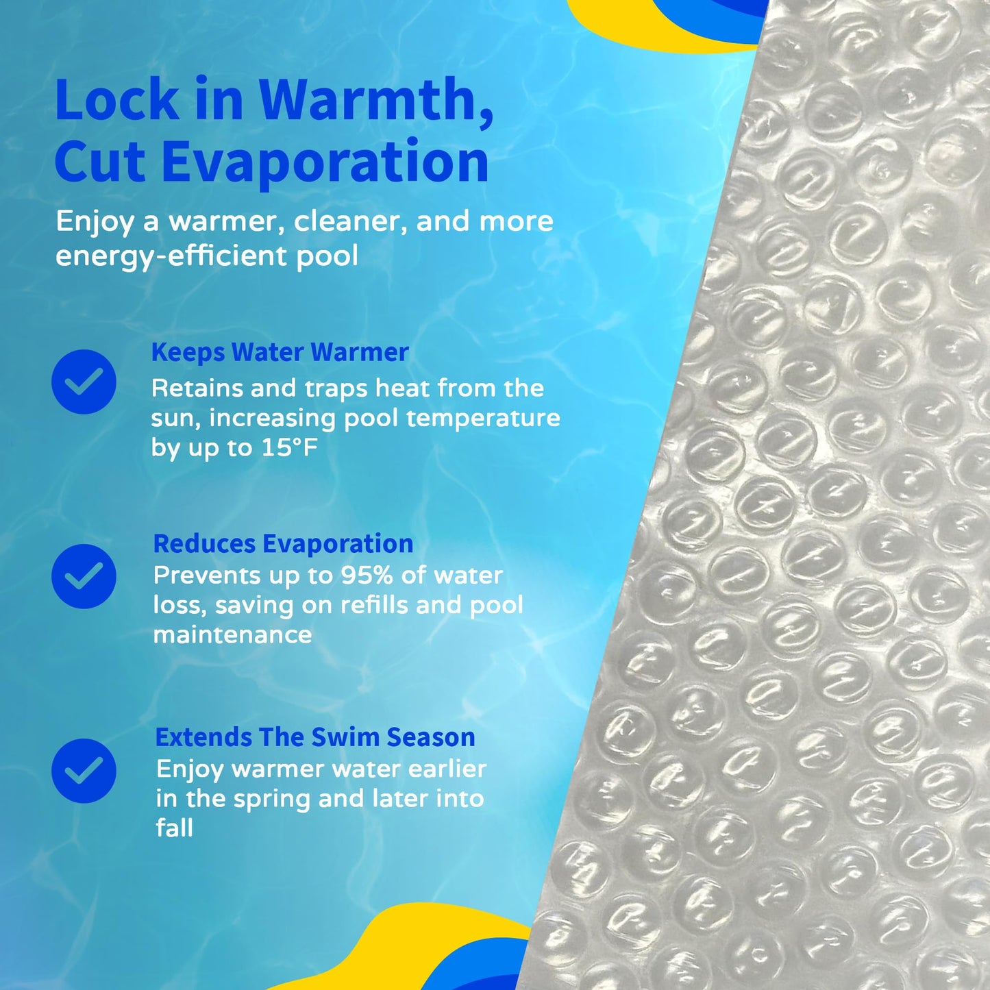Blue Wave 16-ft x 32-ft 14-mil Solar Pool Cover for Inground & Above Ground Pools – Rectangular Pool Solar Blanket for Heat Retention, Debris Control & Reduced Evaporation – Easy Fit-to-Trim, Clear