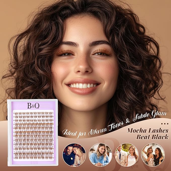 B&Q Brown Lash Clusters Blonde Velure Eyelash Cluster for Light Hair, MochaLash Cluster Eyelash Extensions Soft Browns False Eyelashes Comfortable Velure Eyelash Clusters(Velure 05)