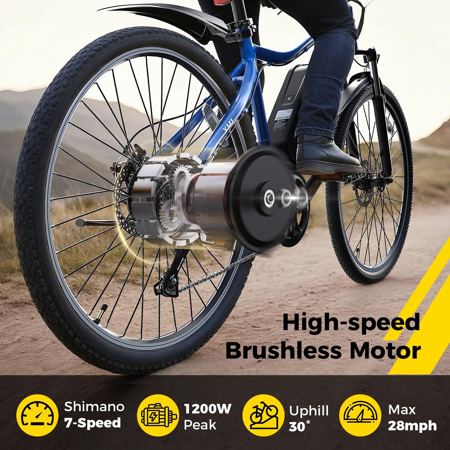 YOLOWAY Electric Bikes for Adults, 27.5" E Bikes for Adults with 1200W Peak Motor, 28 MPH, 50+ Miles Range Electric Bicycle, E Mountain Bike with 48V 10.4AH Removable Battery (deep Blue)