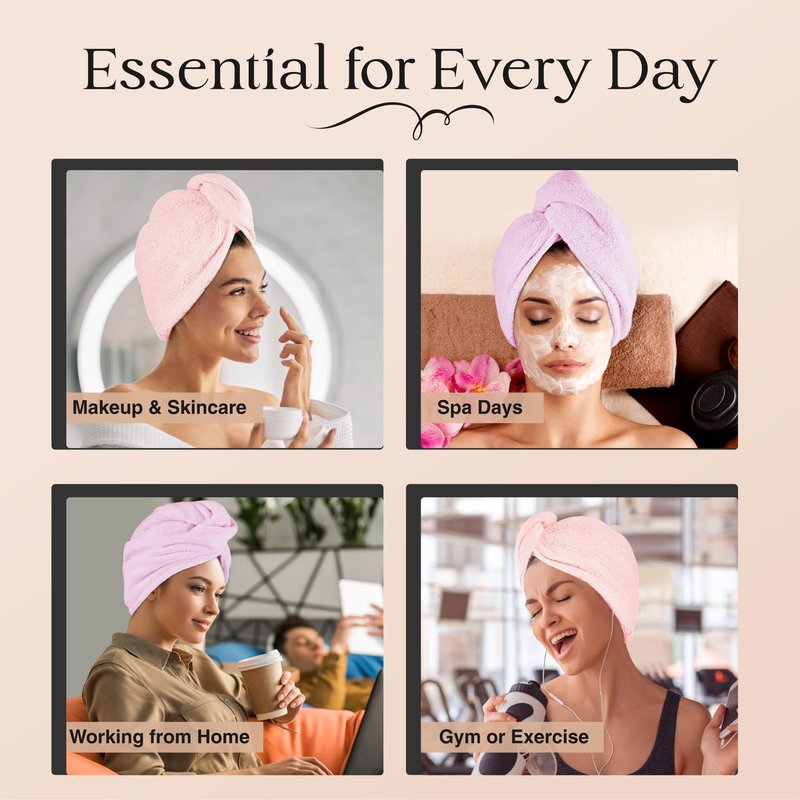 Lili&James 100% Cotton Hair Towel Wrap for Women & Kids β 420 GSM Quick Dry Hair Turban with Double Button Loop, Anti Frizz Non Microfiber Hair Drying Towel for Curly, Long & Thick Hair (Lilac+Pink)