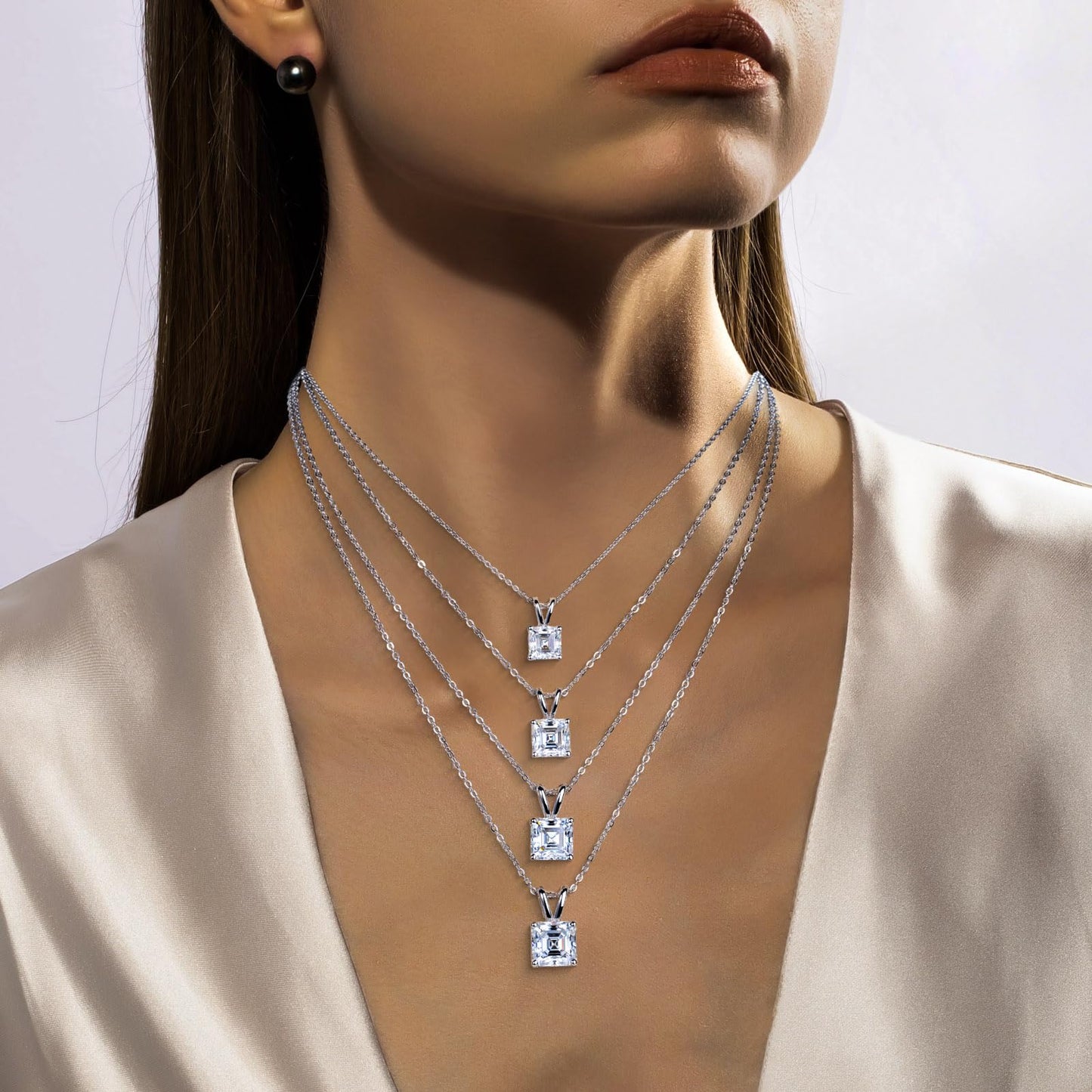 AnuClub Asscher Cut Moissanite Pendant Necklace 2CT D Color VVS1 925 Sterling Silver Everyday Wear Necklace for Women Wife Her with Certificate, 40+2+3cm Adjustable Chain