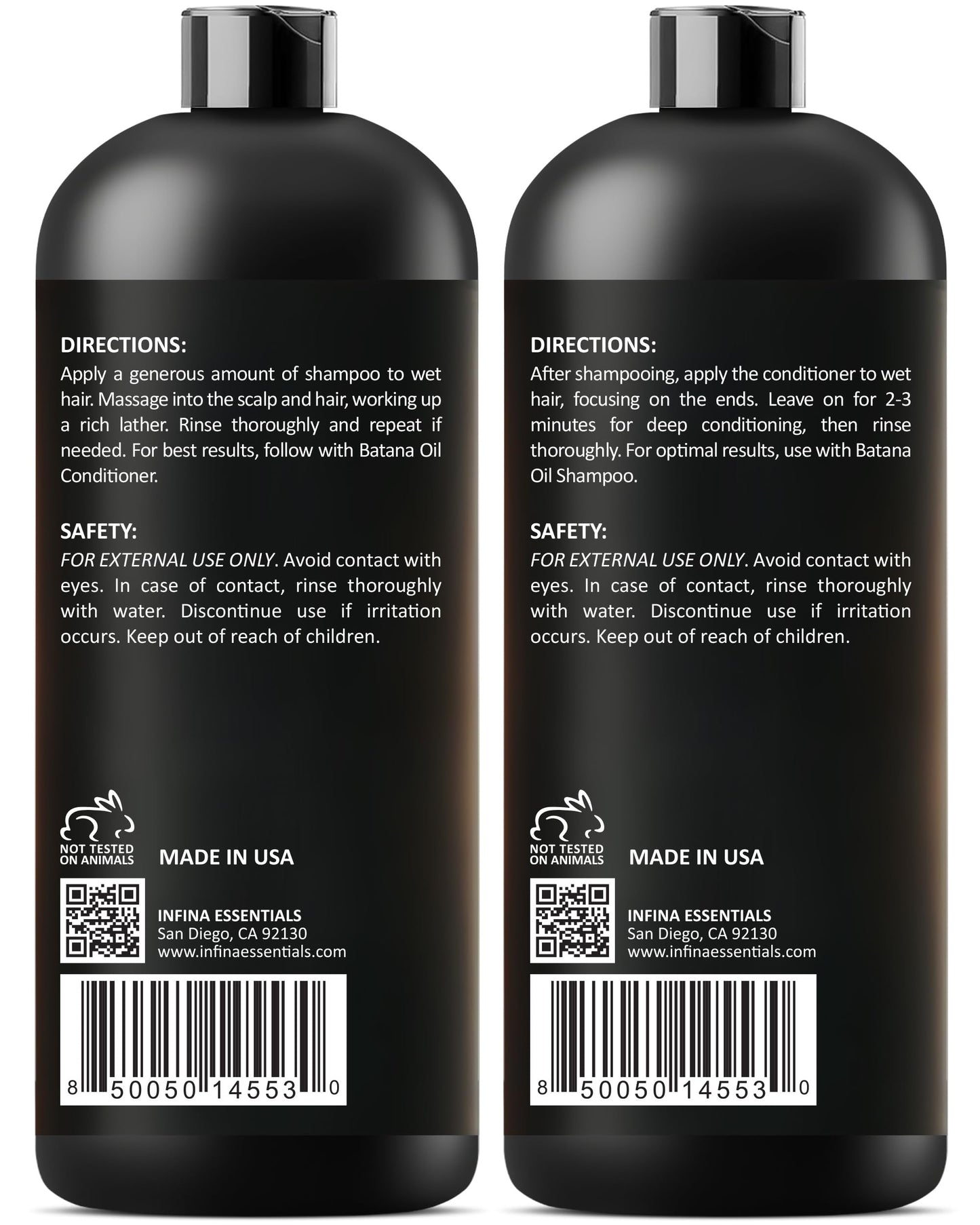 INFINA ESSENTIALS Batana Oil Shampoo and Conditioner Set | 16 fl oz Each | with Biotin & Tea Tree | Moisturizing, Strengthening & Nourishing Formula | Promotes Hair Growth and Thickness