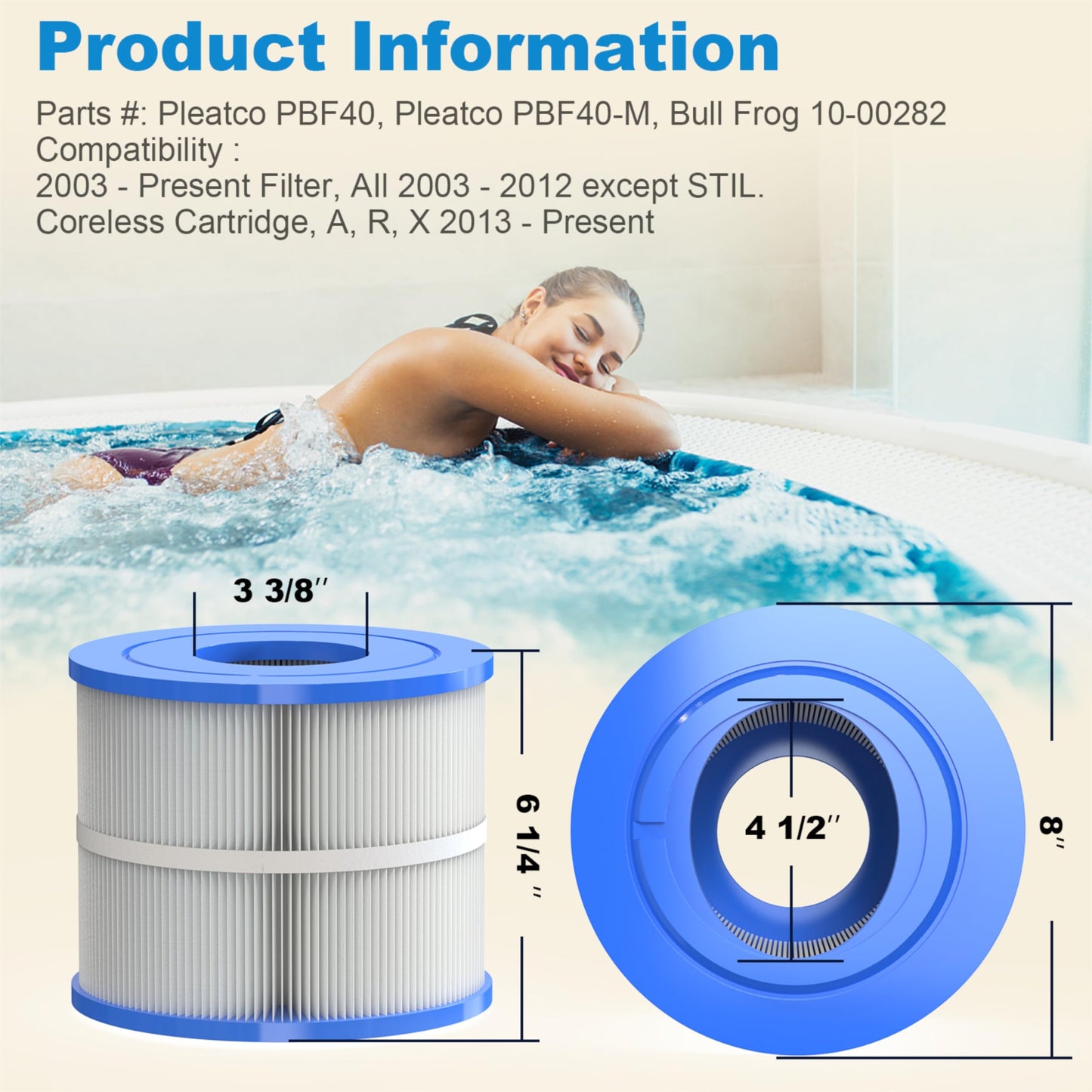 ROYOR Wellspring 10-00282 Bullfrog Filter - Spa Filter Replacement Cartridge Compatible with Bullfrog SPA Filter, Spa Hot Tub Filter Replacement for Pleatco PBF40, 2 Packs