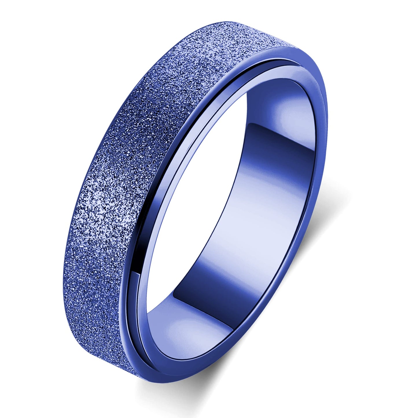 OreilleStar Anxiety Ring for Women Fidget Spinner Ring Fidget Toys Adults Titanium Stainless Steel Thumb Ring 6mm Wide Blue Size 7