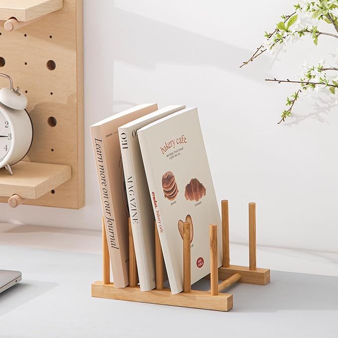HBlife 4pcs Bamboo Dish Plate Bowl Cup Book Pot Lid Cutting Board Drying Rack Stand Drainer Storage Holder Organizer Kitchen Cabinet(Keep Dry)