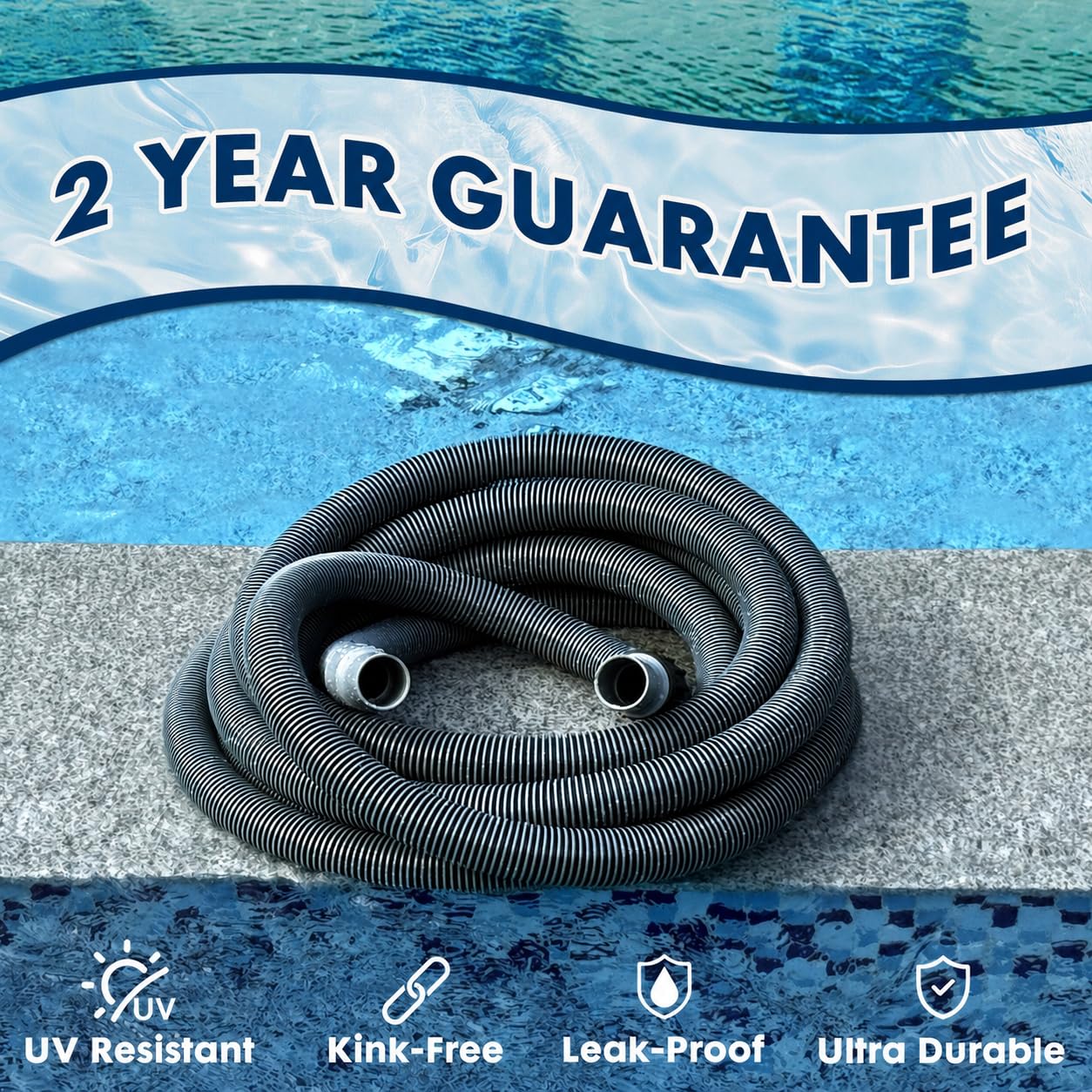 Sepetrel Manual Pool Vacuum Hose 1-1/2" x 35ft, Kink-Free Swivel Cuff Heavy Duty Spiral Wound Pool Cleaner Hose for Inground & Above Ground Pools, Skimmer,Not for Automatic Cleaners
