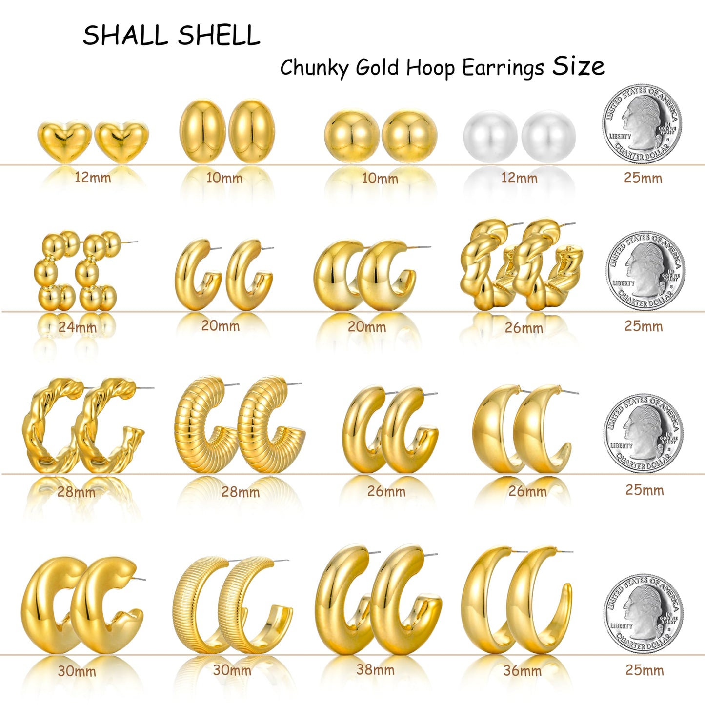 16 Pairs Starfish Chunky Gold Hoop Earrings Set for Women, Beach Shell Style Stack Statement Earrings, Hypoallergenic Lightweight Gold Plated Trendy Summer Jewelry Gift