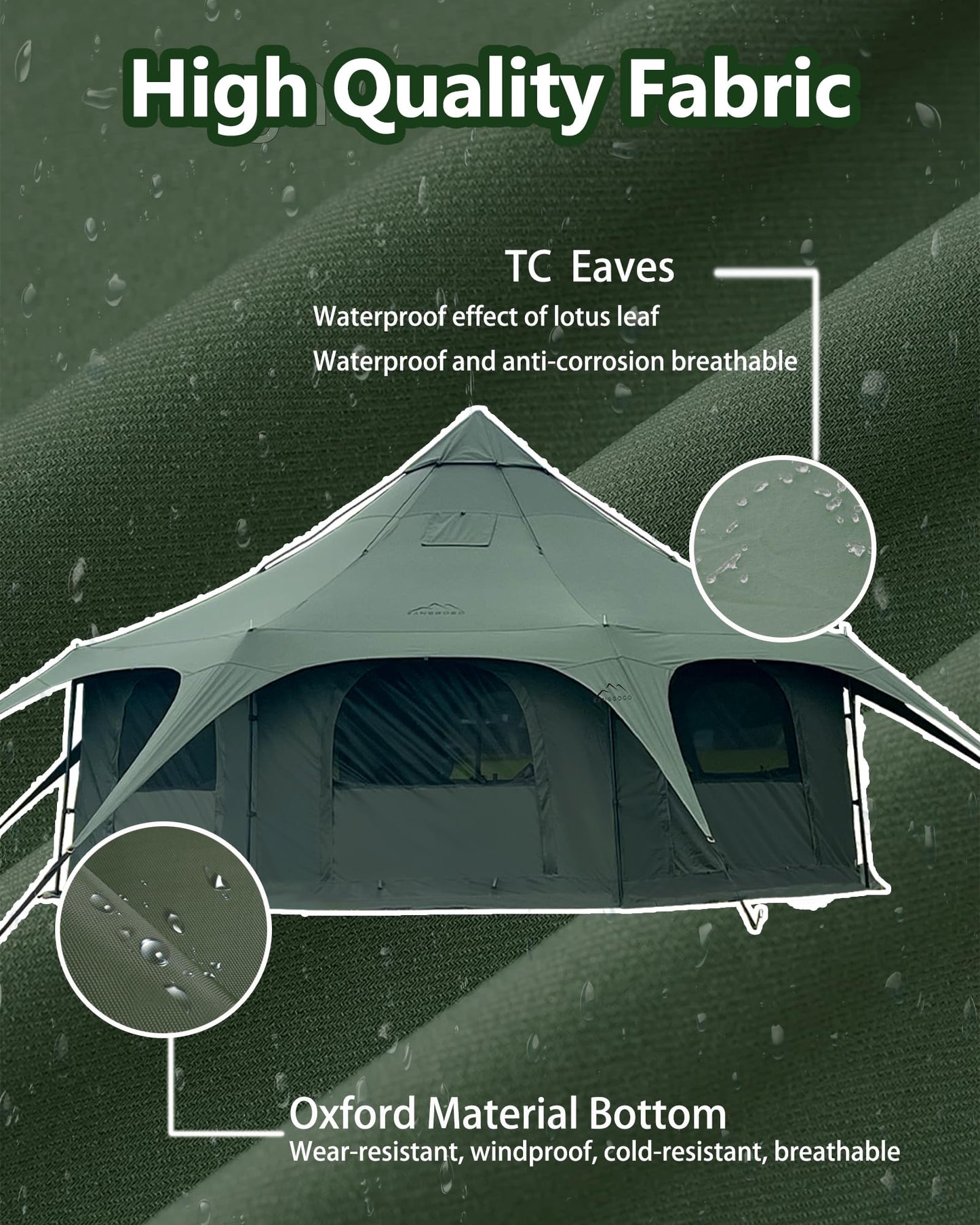 Kanggogo Cotton Canvas Tent Bell - Yurts Breathable and Windproof,Glamping for 6/8/10Person Family Camping (Green)