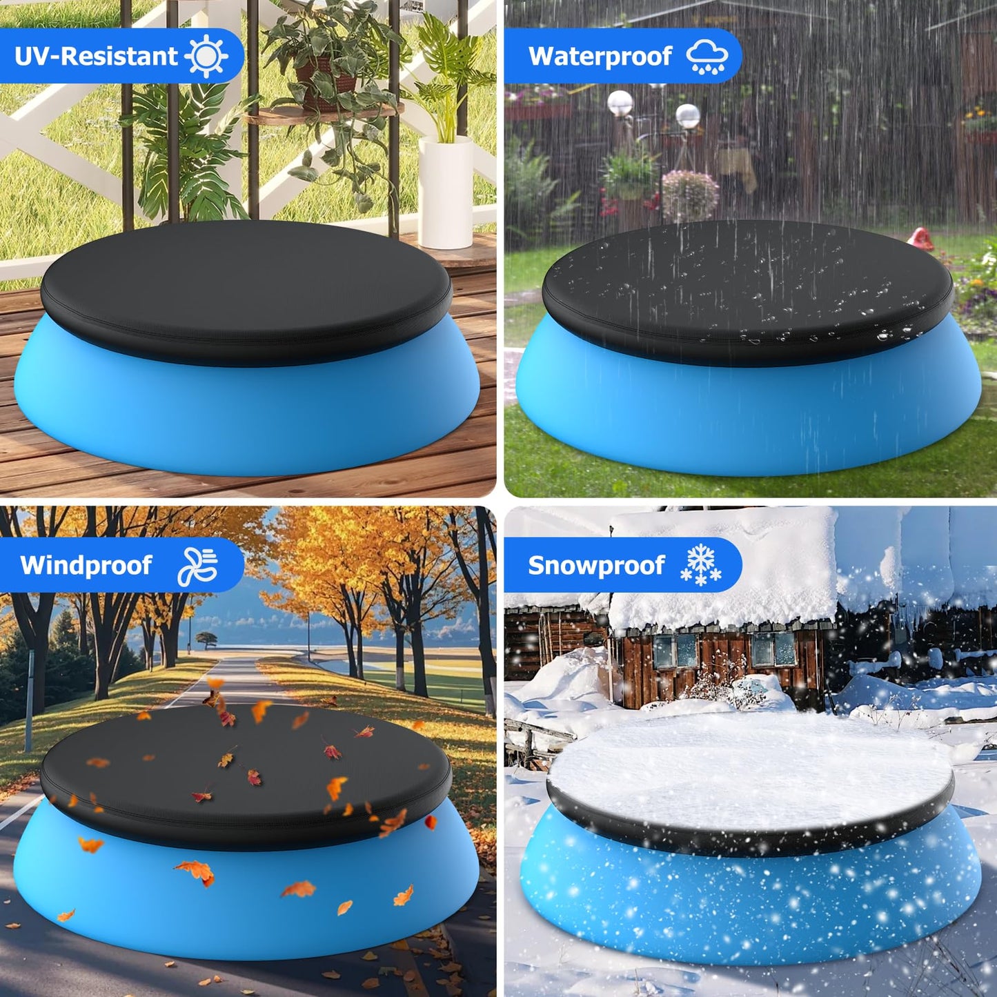 10 ft Round Pool Cover, Compatible with Intex/Bestway Outdoor Round Inflatable Above Ground Swimming Pool, Elastic Bands for Easy Installation, No Drain Holes, Prevent Leaves, Debris and Dust