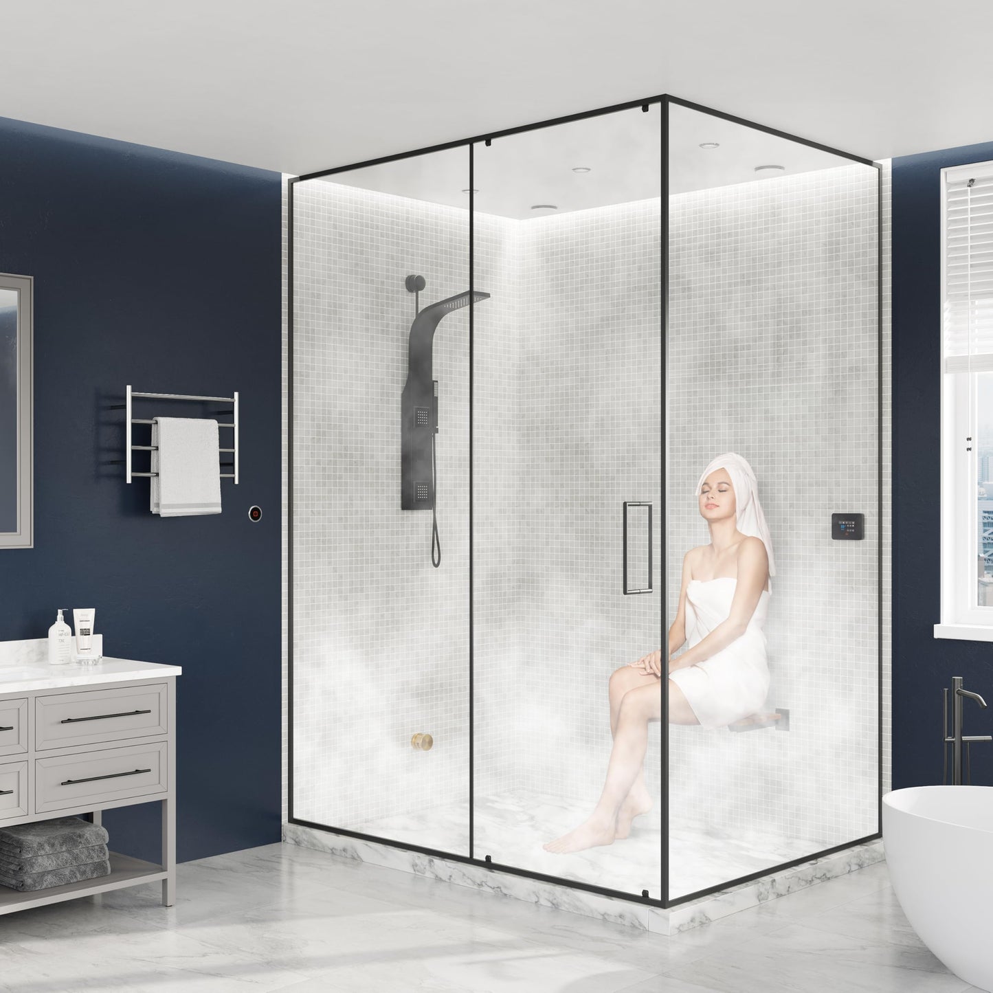 SaunaSpa Builders Series 10.5kW Steam Bath Generator with Quickstart Continuous Steam, Black Digital Touch Pad, Built-in Auto-Drain, and Aroma Steamhead in Gold Finish