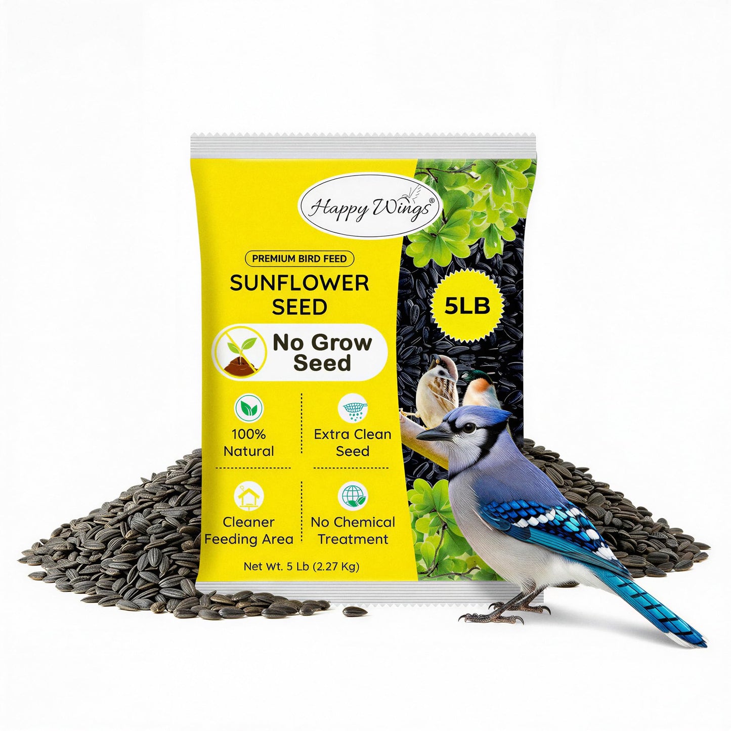 Happy Wings Black Oil Sunflower Seeds â 5 lb Wild Bird Food for Cardinals, Finches & Chickadees â High-Energy Natural Bird Feed for All Life Stages