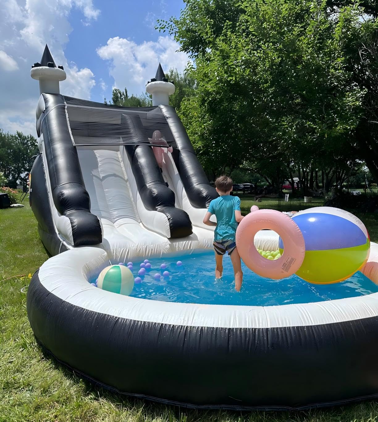 24FT(L) Inflatable Water Slide for Adults KidsใGiant Pool&Dartboardใ 100% PVC Commercial Grade Water Slides with 1100W Blower, 0.45mm Heavy Duty Vinyl Blow Up Waterslide Backyard Outdoor, 24x13x13ft