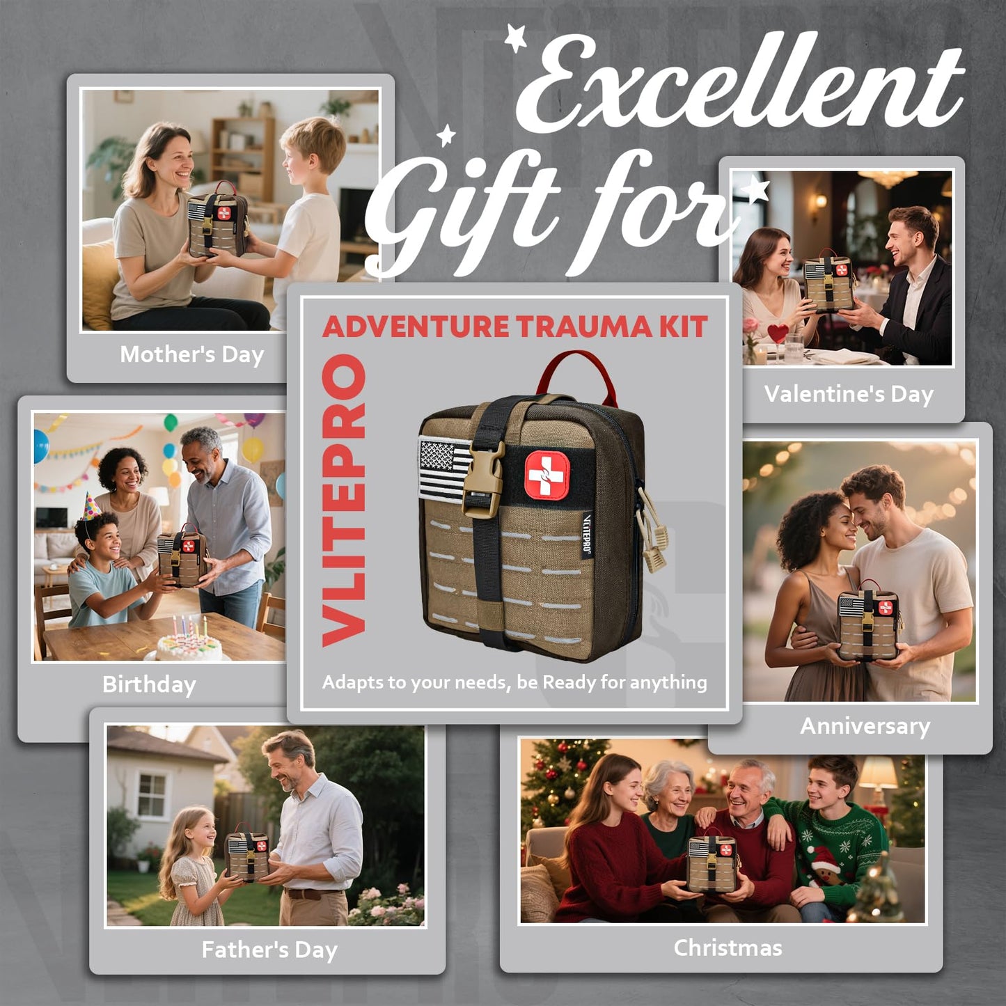 144 Pcs Advanced Trauma First Aid Kit - Emergency Camping Gear with Tourniquet, Compression Bandage, 36" Splint | Portable Survival Gear for Outdoor, Home, Camping- Gift for Husband Dad and Wife-Brown