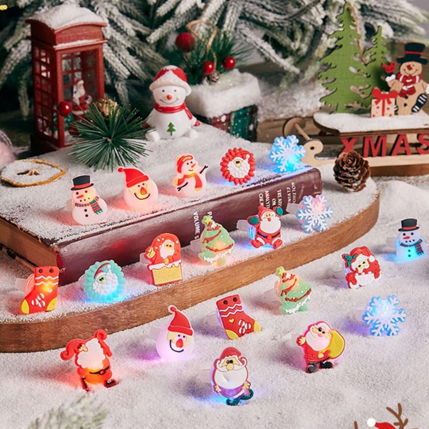 Qvatoxis Christmas Party Favors Light Up Rings 50Pcs Glow in the Dark Party Supplies Finger Rings Decoration for Kids Adults