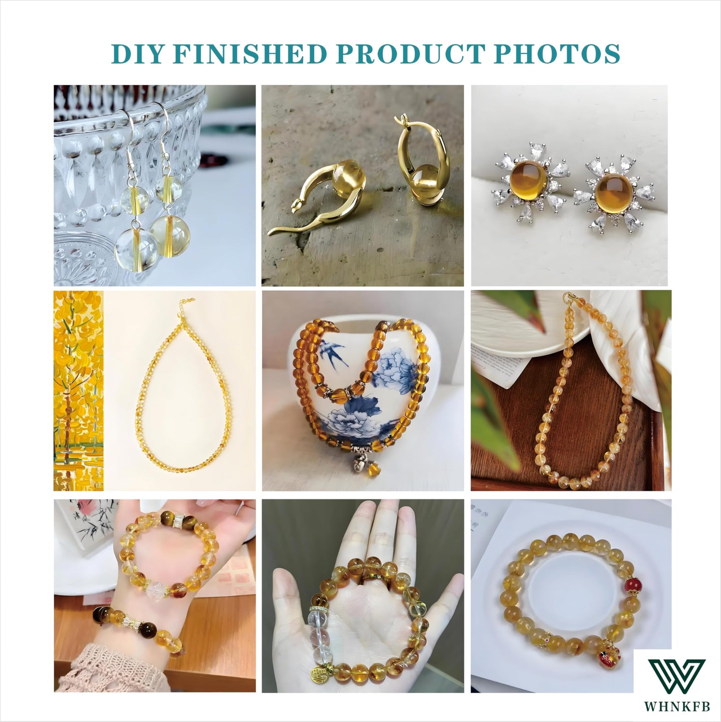 WHNKFB 6mm 100PCS Natural Citrine Round Beads, Smooth Polished Loose Yellow Crystal Beads for Jewelry Making Craft - 4mm 6mm 8mm 10mm Options with Free Elastic Cord