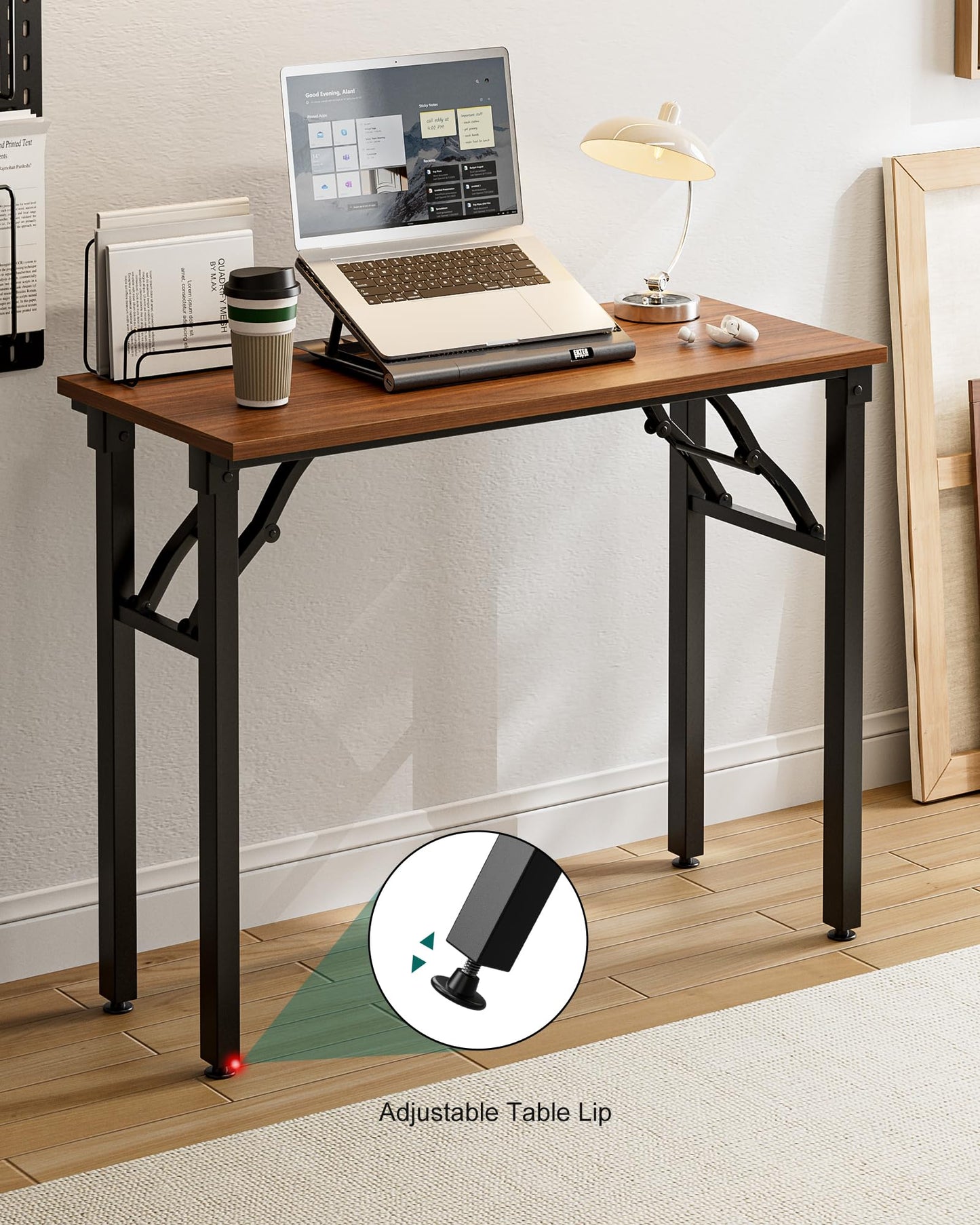 Frylr Small Folding Computer Desk β Portable 35.8 Inch Foldable Laptop Table, No-Assembly, Collapsible and Compact for Easy Storage, Lightweight for Small Spaces, Craft and Study Use, Dark Walnut