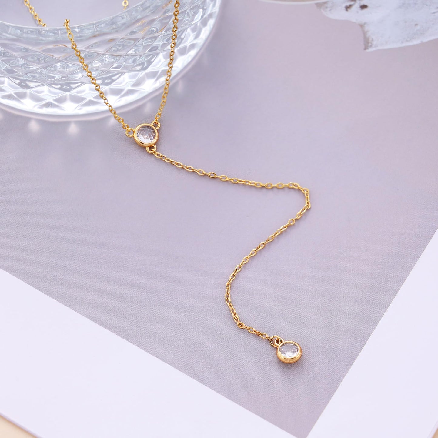 Fwlisesa Long Necklaces for Women,14k Gold Plated Charm Lariat Necklace Dainty Gold Drop Necklace Simple Gold Necklaces for Women Trendy Simple Dangle Necklaces Boho Gold Jewelry for Women