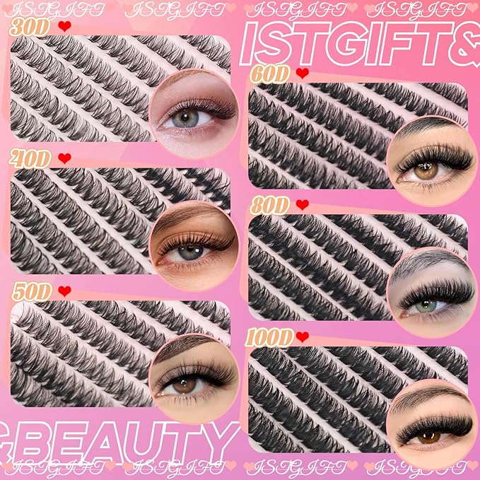 Lash Clusters Kit, 560 Pcs Eyelashes Clusters Kit 9-16mm Individual Lash Extension Kit D Curl Fluffy Wispy False Eyelashes