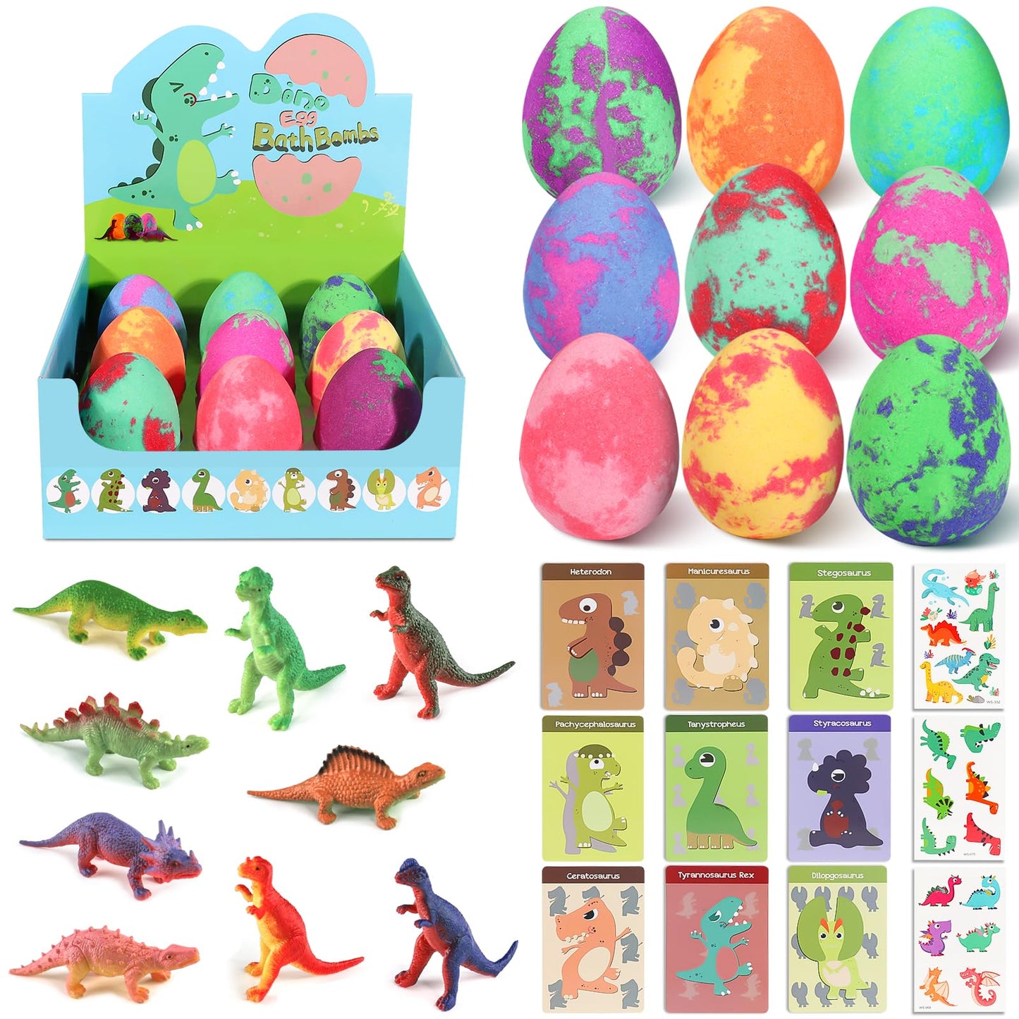 Bath Bombs for Kids with Surprise Toys Inside - 9 Pack Dinosaur Bath Bombs Gift Set, Dinosaur Toys for Kids 3 4 5 6 7 8 9 Years, Birthday Gifts for Kids, Bubble Bath Fizzes Bath Toy
