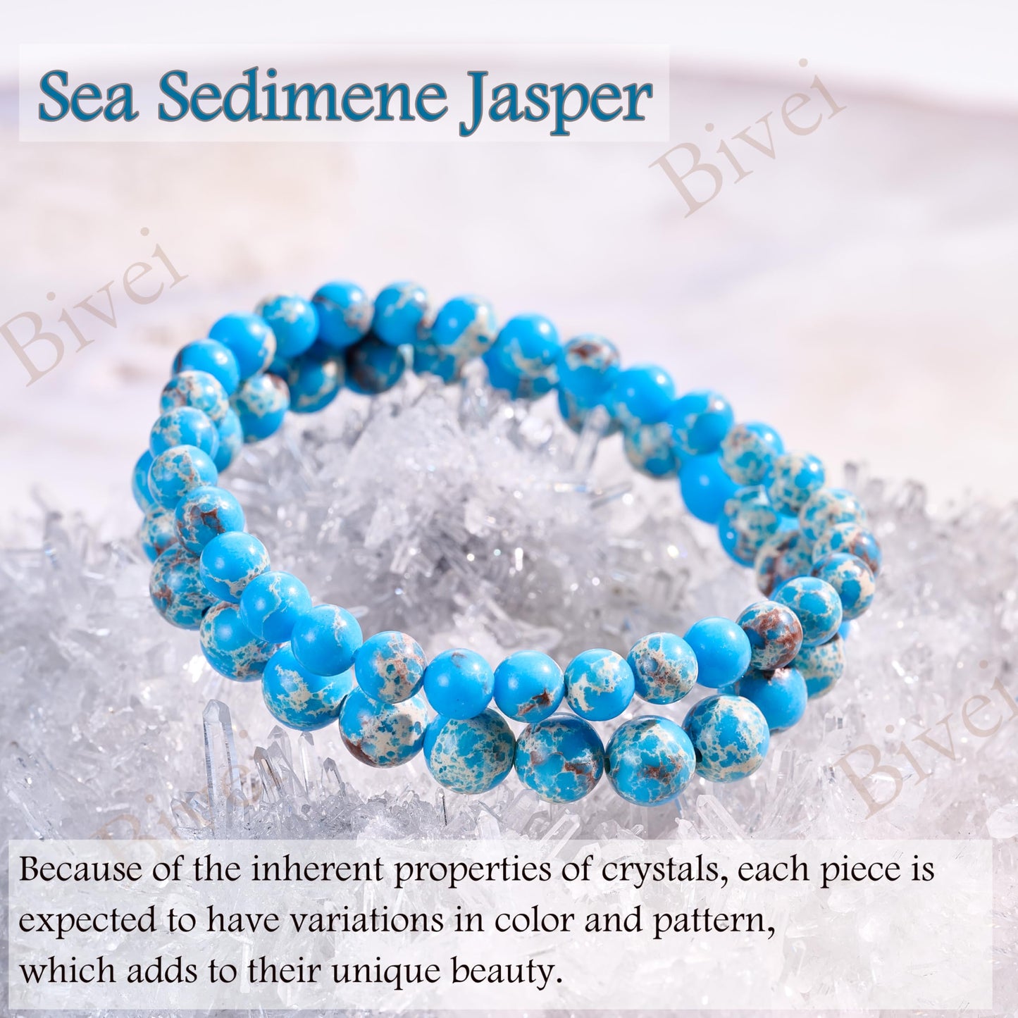 Bivei Sea Sediment Jasper - Serenity - 6mm Beaded Bracelets for Women Handmade Semi Precious Natural Stone Stretch Elastic Jewelry for Women Yoga Protection Gifts Small