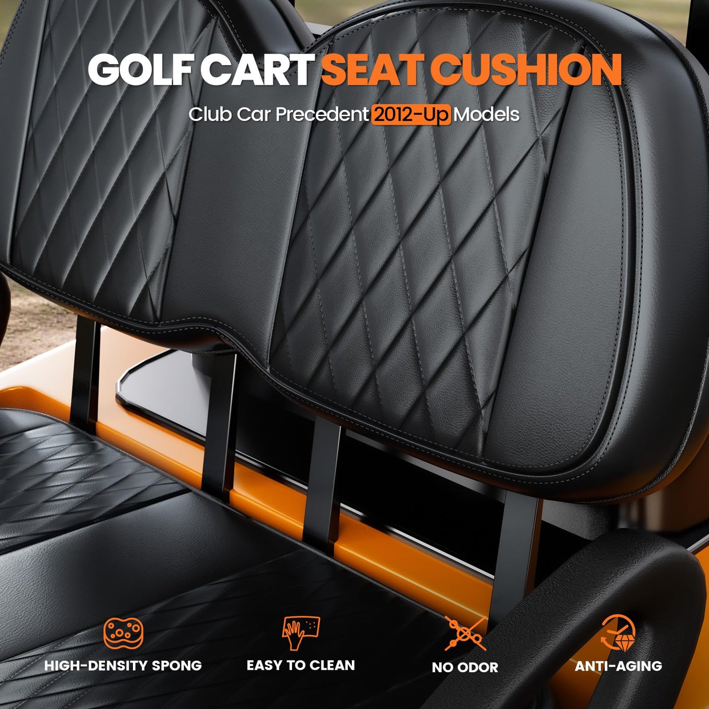GODCTSUP Upgrade Golf Cart Front Seat Replacement Cushion Assembly Kit for Club Car Precedent 2012-Up, Club Car Seat Cushions- Premium Sponge Soft Seat Cushion and Backrest Set (Without Armrest)