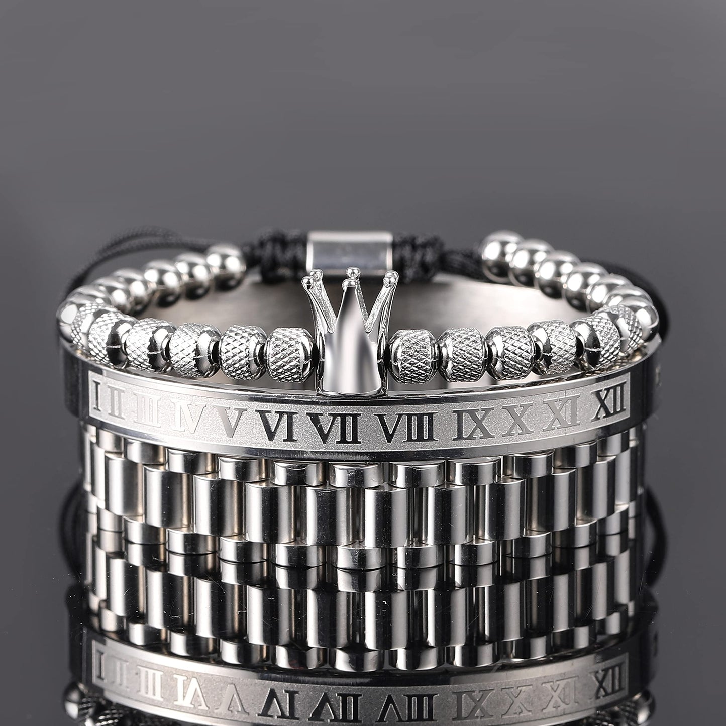 WFYOU 3PCS Stainless Steel Bracelets for Men Gold Roman Numeral Bangle Bracelet Twisted Cable Bracelet Adjustable Cuff Bracelet Mens Luxury Jewelry Bracelets Gifts(F:Silver)