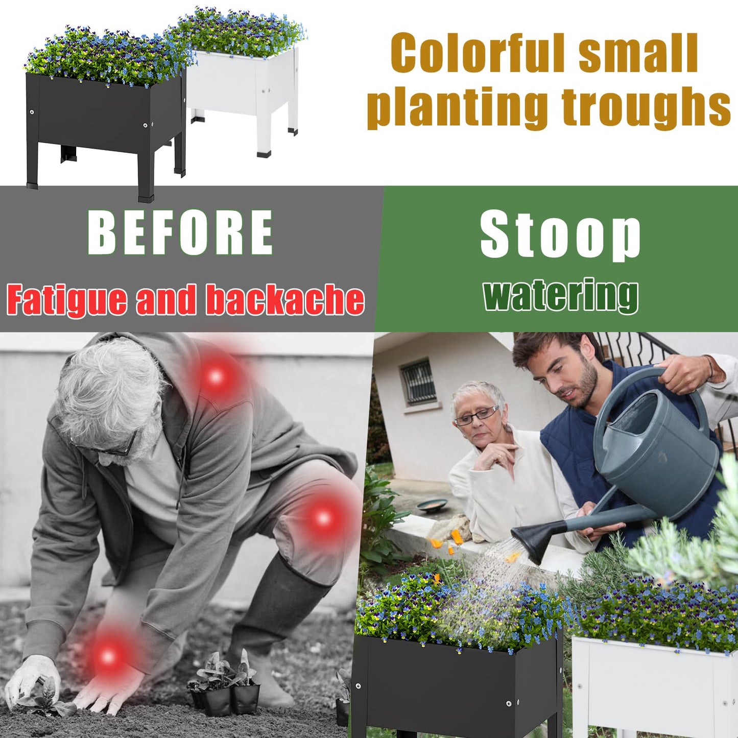 aboxoo 14 inch Black Planter Raised Beds with Legs Outdoor Small Metal Planter Box Elevated Garden Bed for Vegetables Flower Herb Patio