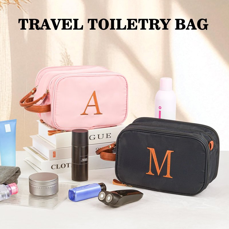 YOOLIFE Personalized Gifts for Men - Initial Black Toiletry Bag Makeup Bag | Dad Gifts for Birthday, Travel Toiletry Bags for Women Men, Travel Essentials Water Resistant M Black