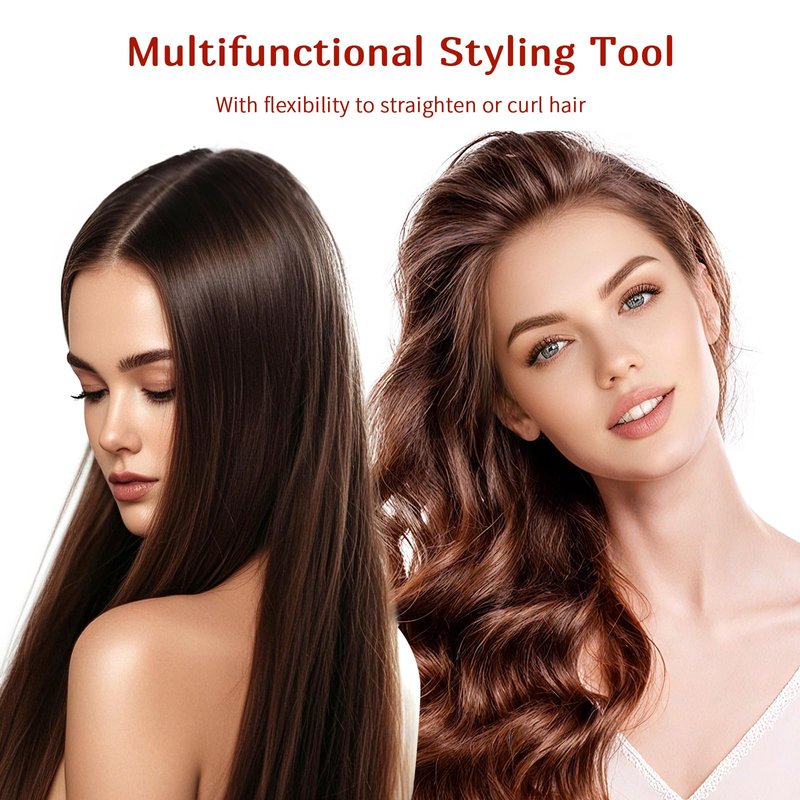 ALEELAI Flat Iron Hair Straightener and Curler, 2-in-1 Ceramic Styling Tool with Floating Plates, Fast Heat-Up, Adjustable Temperature, Dual Voltage for Travel & Home Use