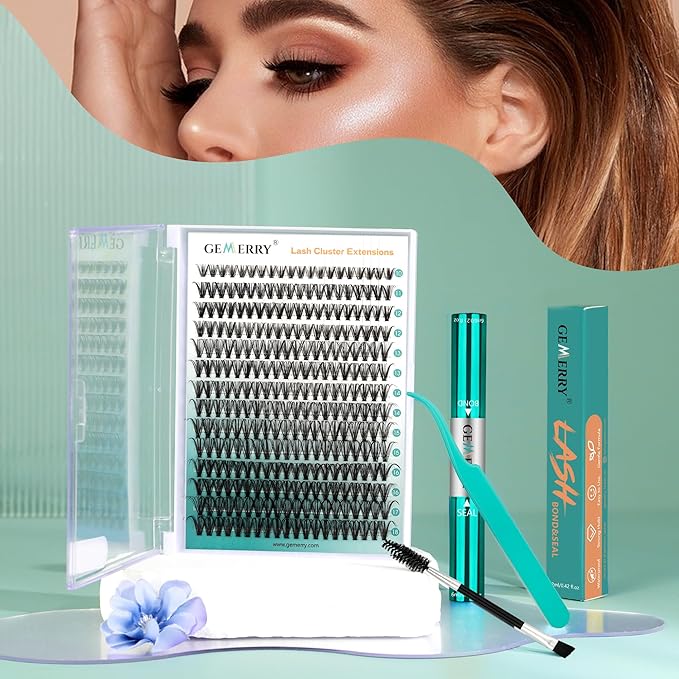 GEMERRY Lash Extension Kit DIY 280pcs Lash Clusters Kit Eyelash Extension Kit D Curl Individual Lashes Kit with Lash Bond and Seal Lash Tweezers for Self Use(40P-10-18mm)