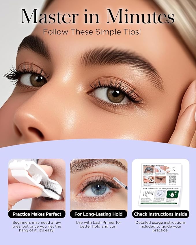 BEYELIAN Magnetic Eyelashes with Applicator, Upgrade Soft Magnetic Lashes Portable Magnetic Eyelashes Natural Look, Reusable, No Glue Needed Fales Eyelashes for Eye YT25 (All-In-One & Comfortable)