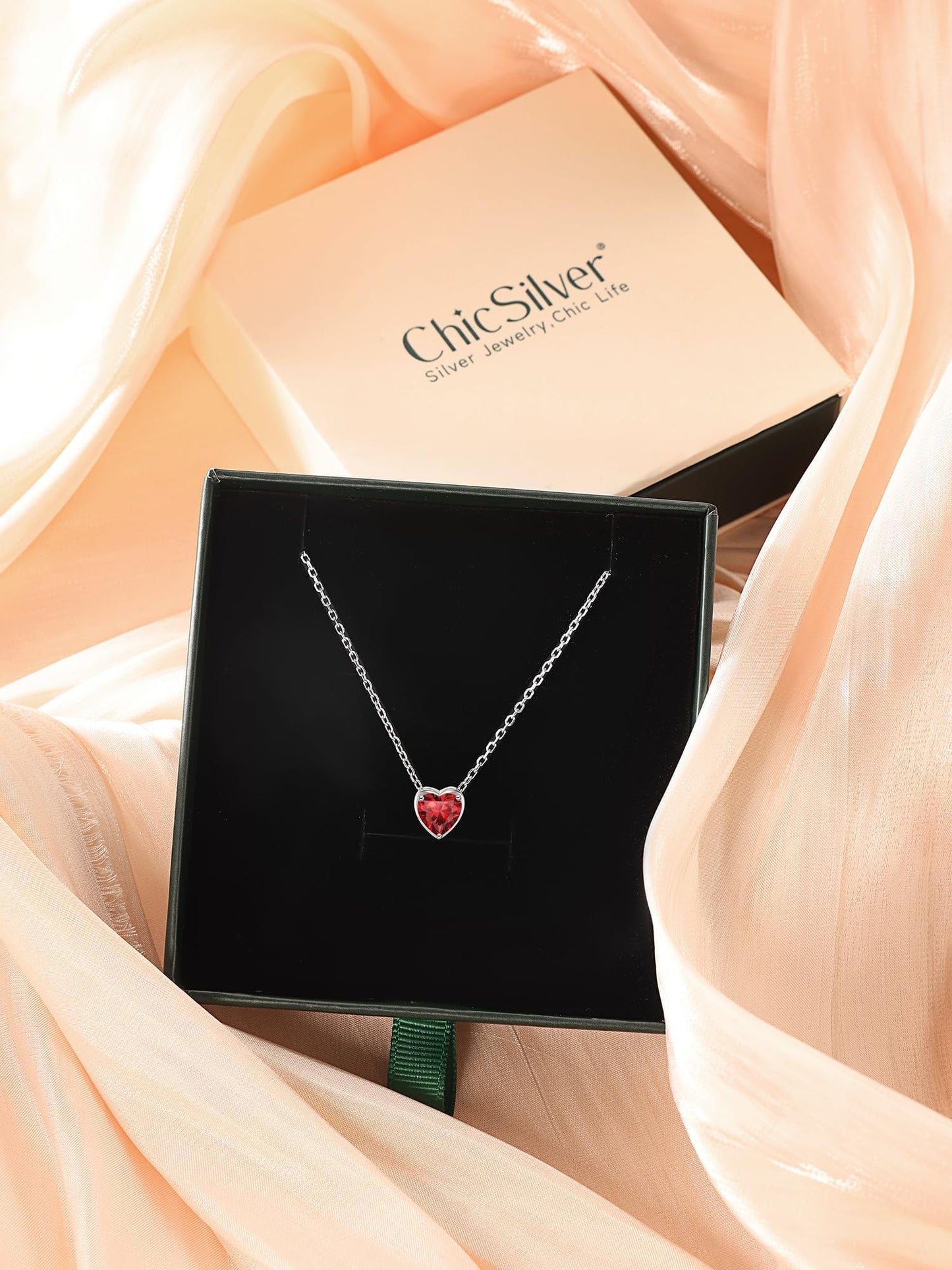 ChicSilver Tiny Silver Heart Necklace 925 Sterling Silver Love CZ Cubiz Zirconia Peridot August Birthstone Pendant Necklace Heart Choker Necklace for Women