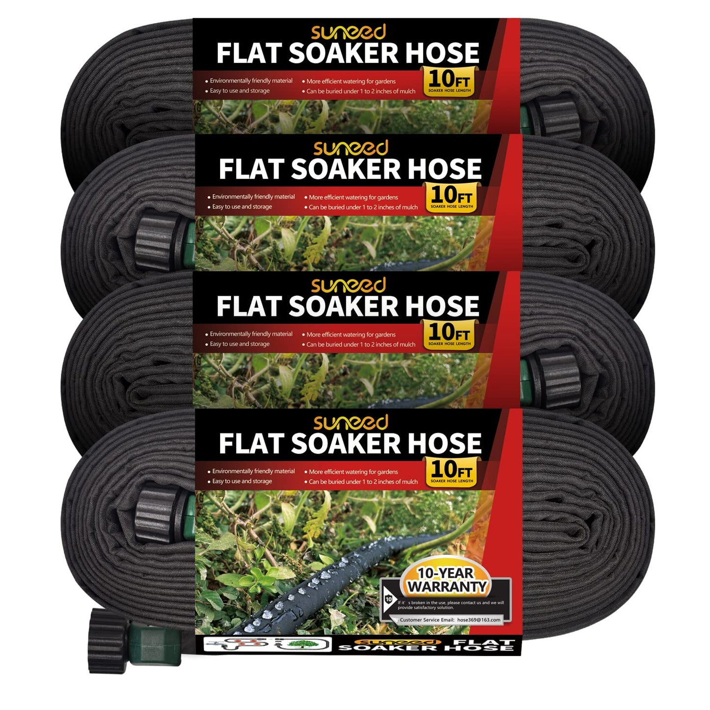 Suneed 4 Pack Flat Soaker Hose 10FT for Garden Beds,Short Soaker Hose for Efficient & Effective Watering of Plants â Short Irrigation Drip Hose Easy to Install (10FT 4Pack)
