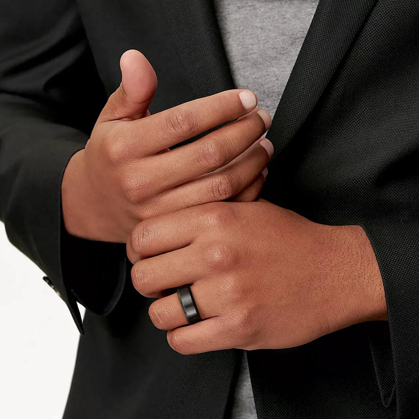 Jstyle Stainless Steel Rings for Men Women 8MM Wedding Band Rings Matte Surface - Beveled Polished Edge Mens Ring Size 9 Black Ring for Men