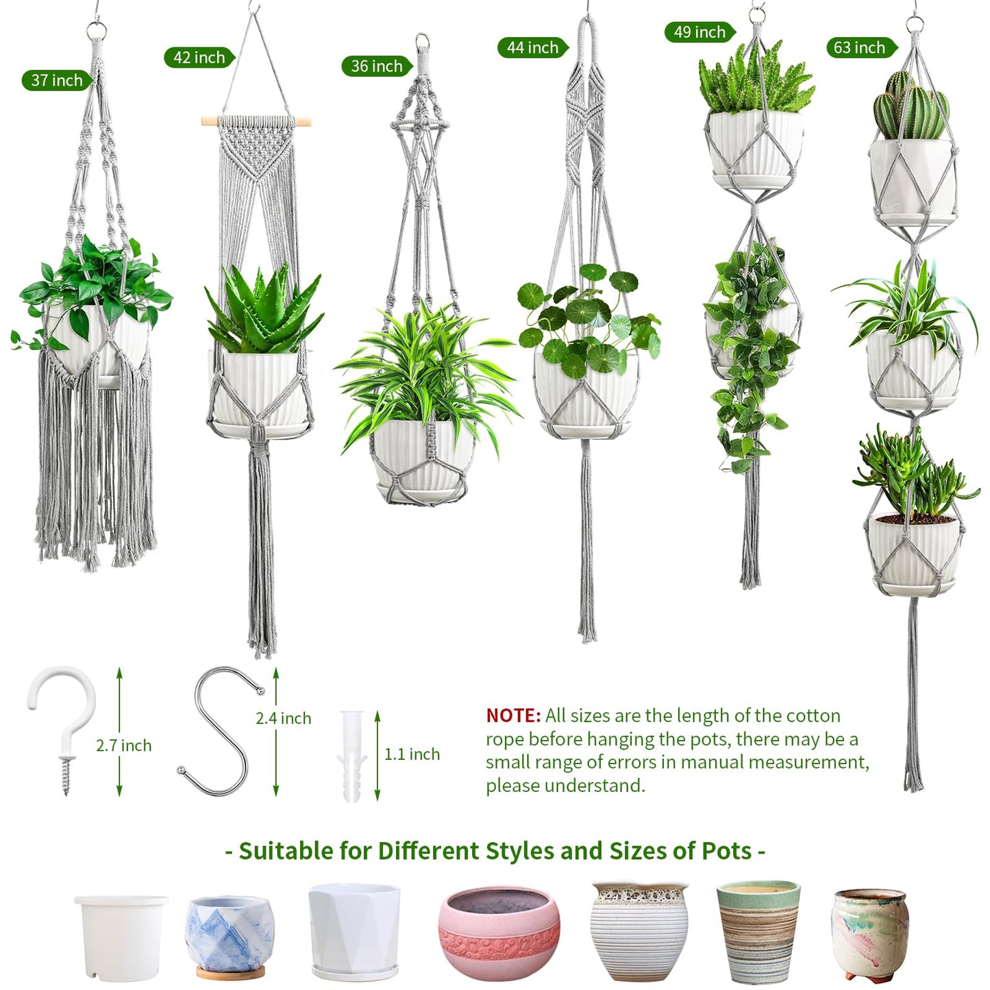 SFENNGPET Macrame Plant Hangers, 6Pack Hanging Planters for Indoor Plants w/ 6 Set Hangers Kit Handmade Macromay Plant Hangers Indoor Flower Pots Holder Stand for Boho Home Décor (POTS NOT Included)
