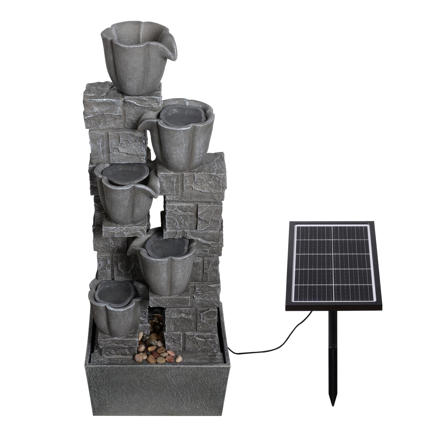 Warm Garden Solar Powered Water Fountain-36.2in.Tall Floor-Standing Outdoor Fountains with Tulip Design - Natural 4 Tiers Waterfall Water Feature for Outside Garden,Backyard,Lawn Decor,Grey