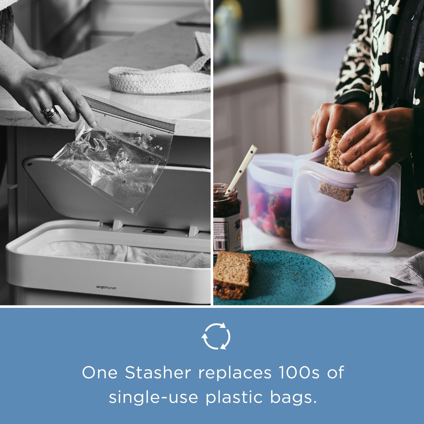 Stasher Silicone Reusable Food Storage Bag, Stand-Up Mid Silicone Bag, Meal Prep, Reusable Freezer Bag, Microwave, Dishwasher, Oven Safe, Sous Vide, Eco Friendly, Food Storage Bag, 56 oz, Clear